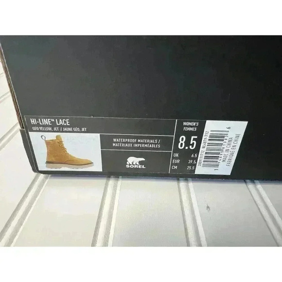 Sorel Hi Line Lace Geo Yellow Jet Waterproof Combat Boots Womens 8.5 NEW - Picture 3 of 5